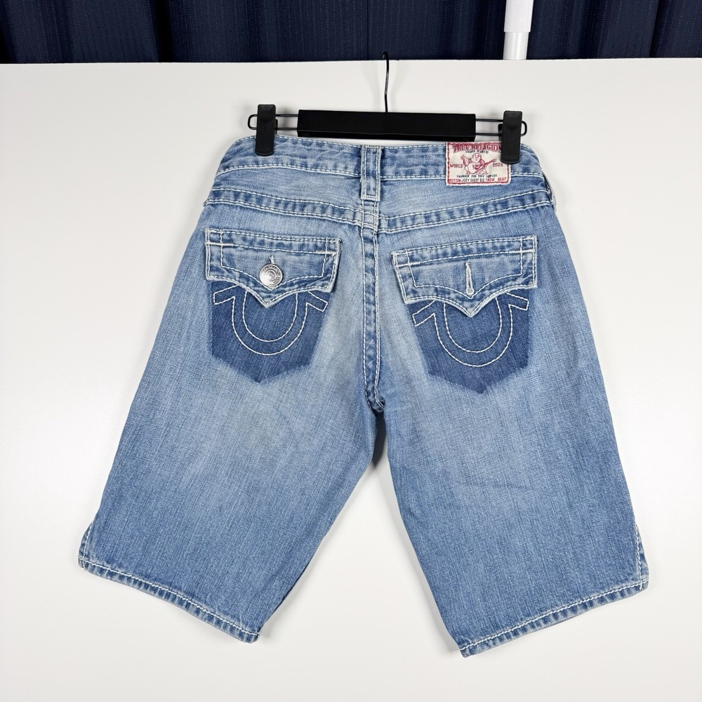 TRUE RELIGION Denim Shorts Pocket Flaps Blue 26 - Made in USA - Joey Short Big T